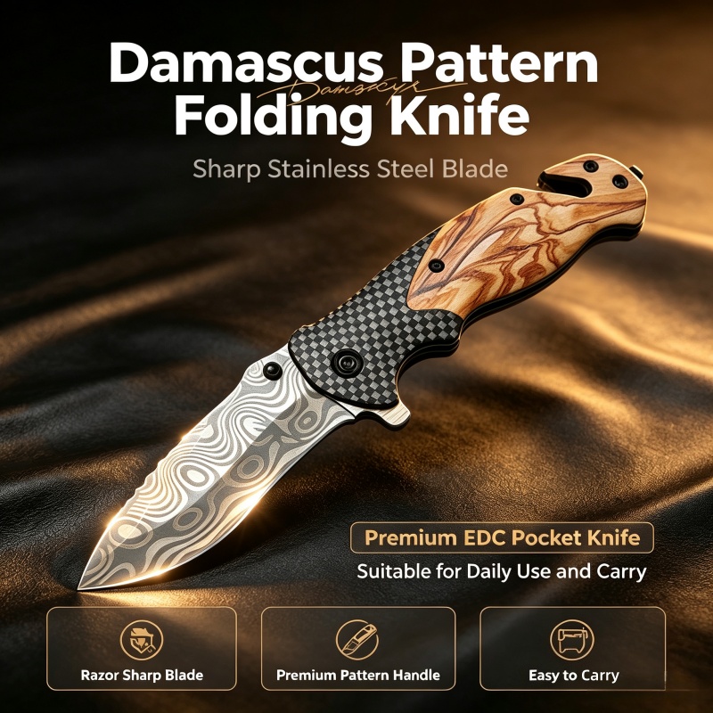 Edc Daily Carry - Coltello Pieghevole con Motivo Damascato, Lama